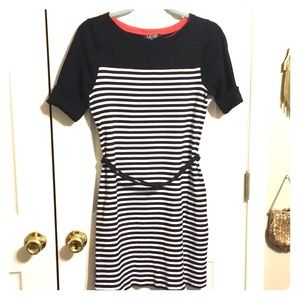 Belted striped sweater dress